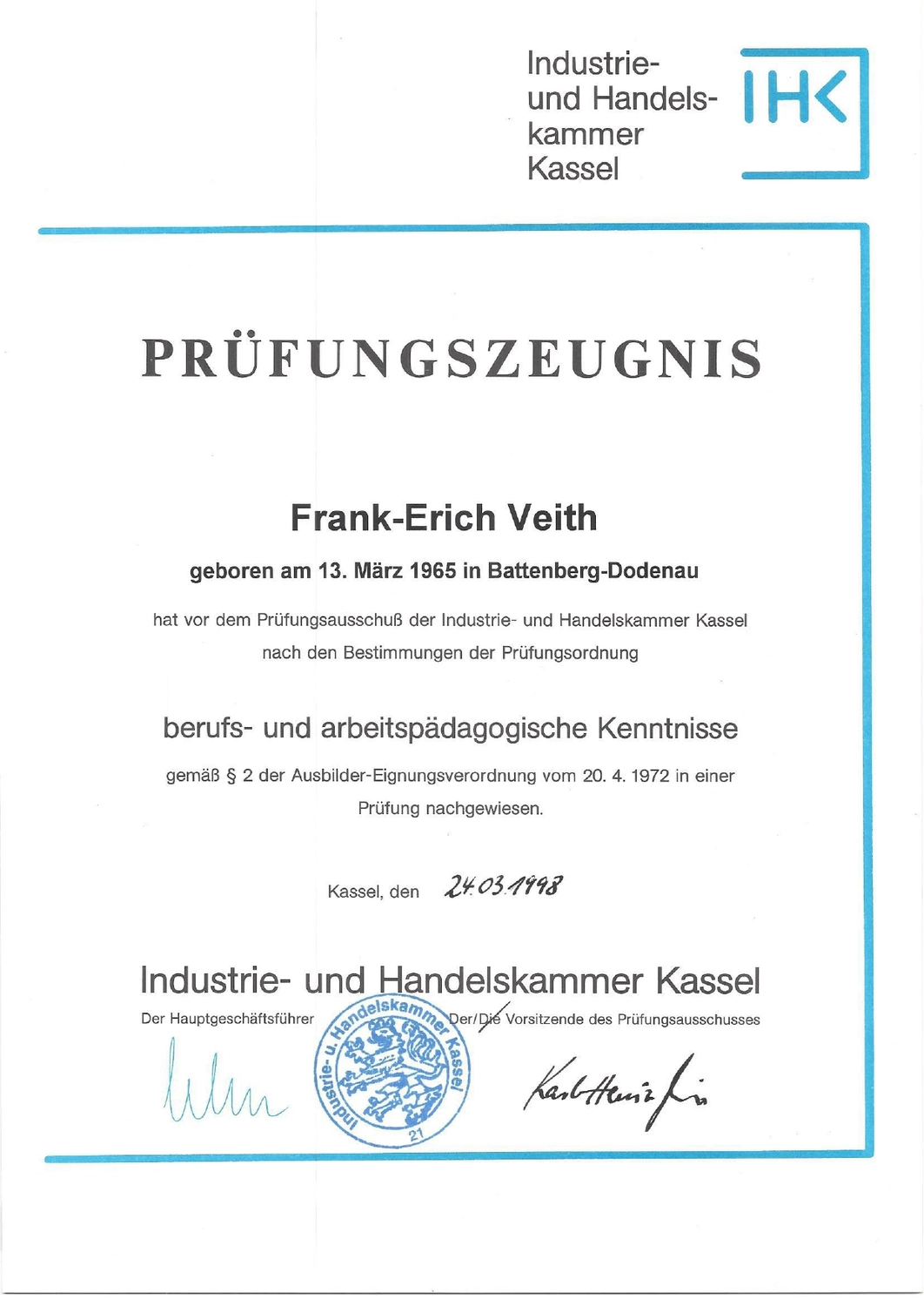 VEITH SCT – Industrie-Consulting – Zertifikat
