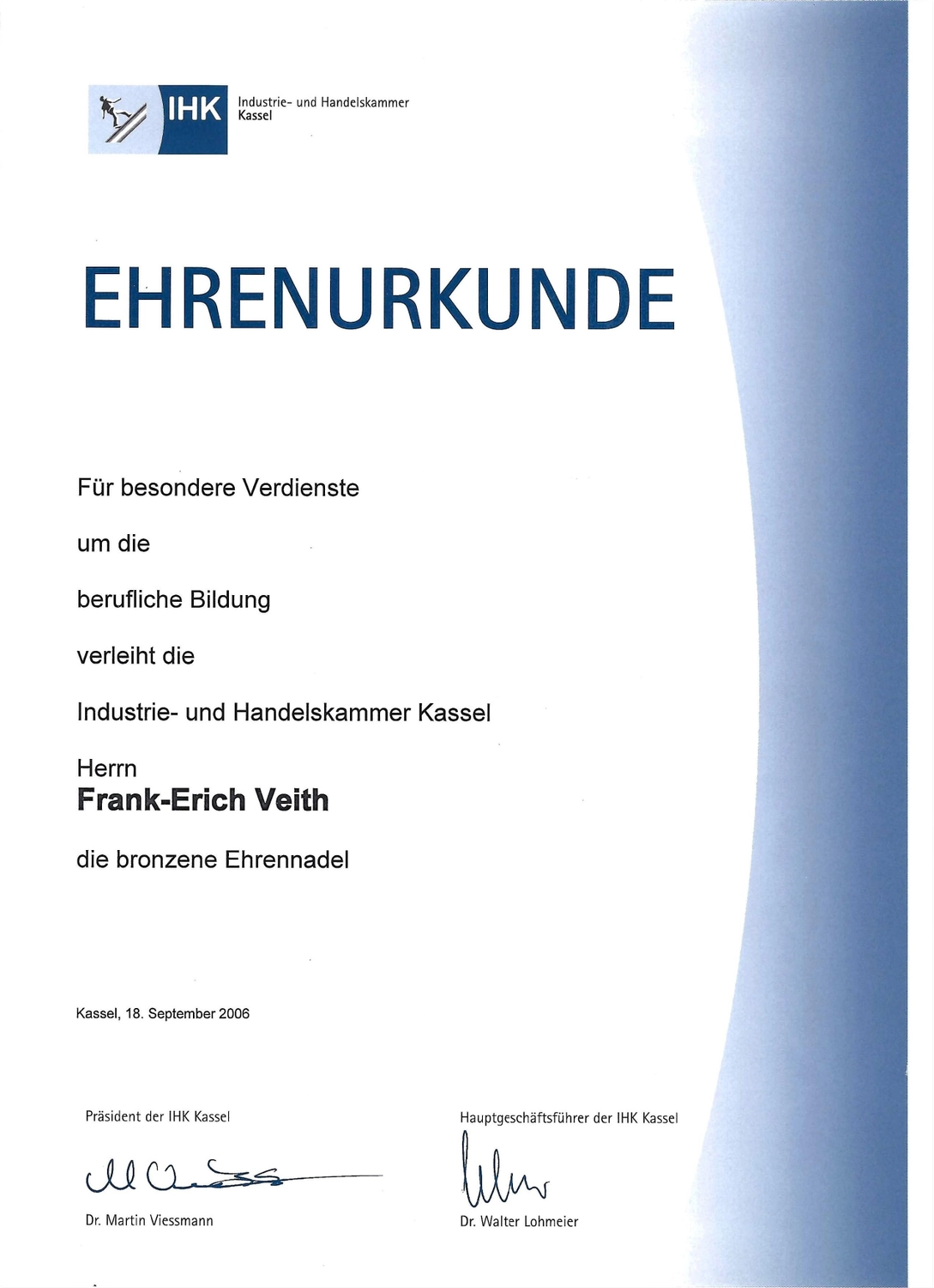 VEITH SCT – Industrie-Consulting – Zertifikat