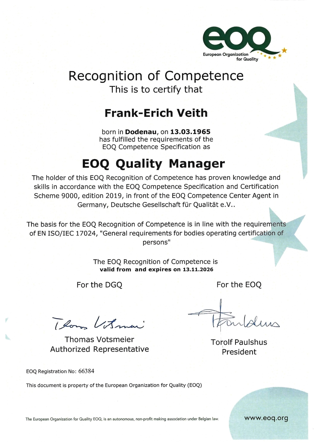 VEITH SCT – Industrie-Consulting – Zertifikat