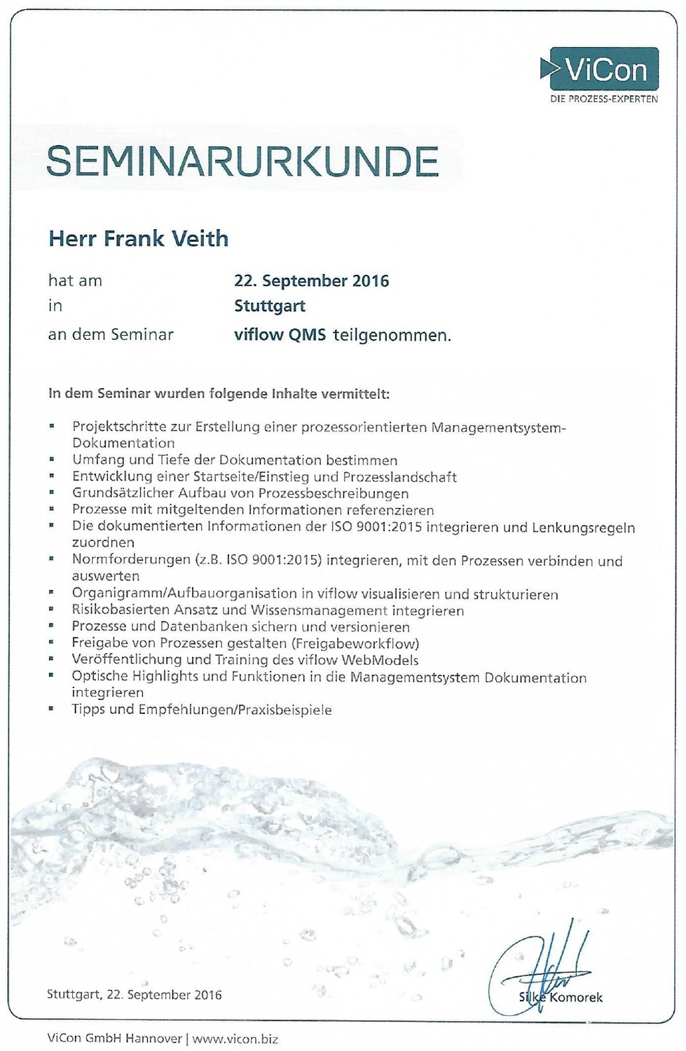 VEITH SCT – Industrie-Consulting – Zertifikat