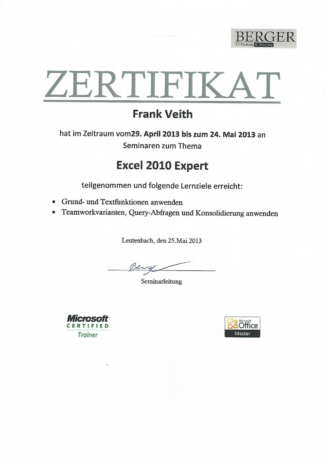 VEITH SCT – Industrie-Consulting – Zertifikat