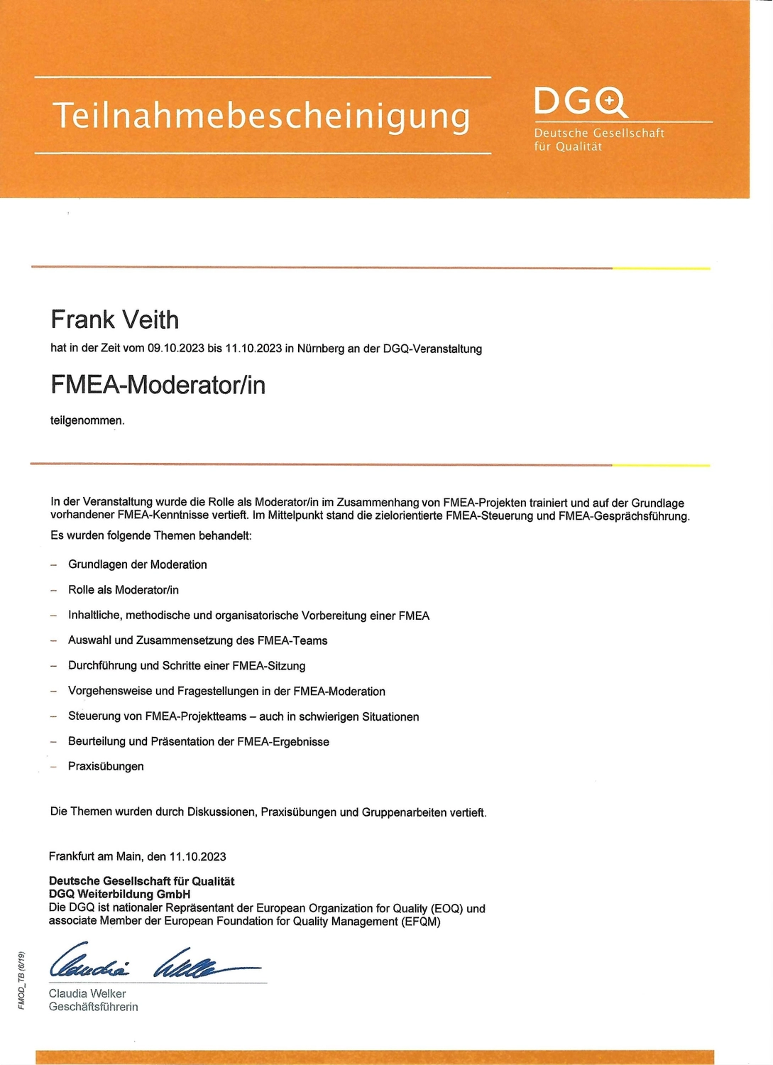 VEITH SCT – Industrie-Consulting – Zertifikat